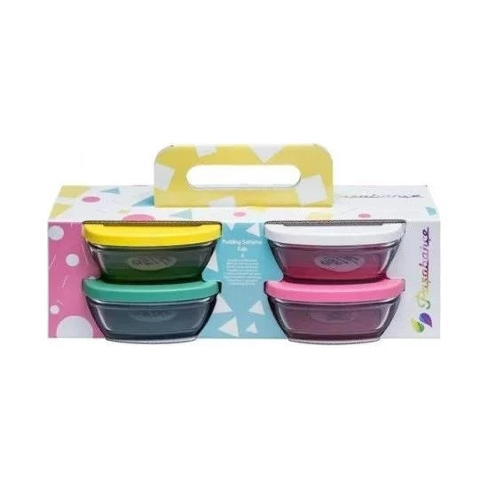 Paşabahçe Bewaarbakje voor pudding met plastic deksel, set van 4 | 96840